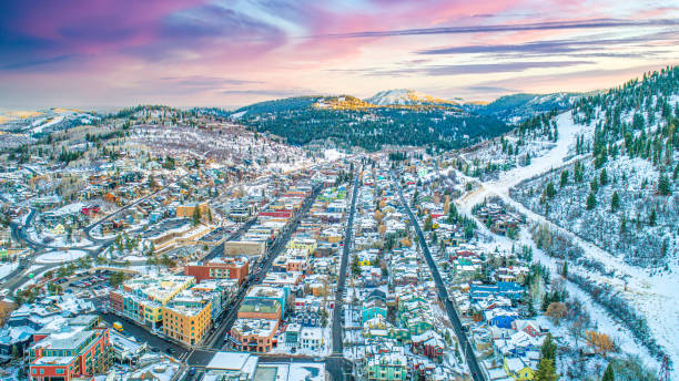 Park city at night in winter