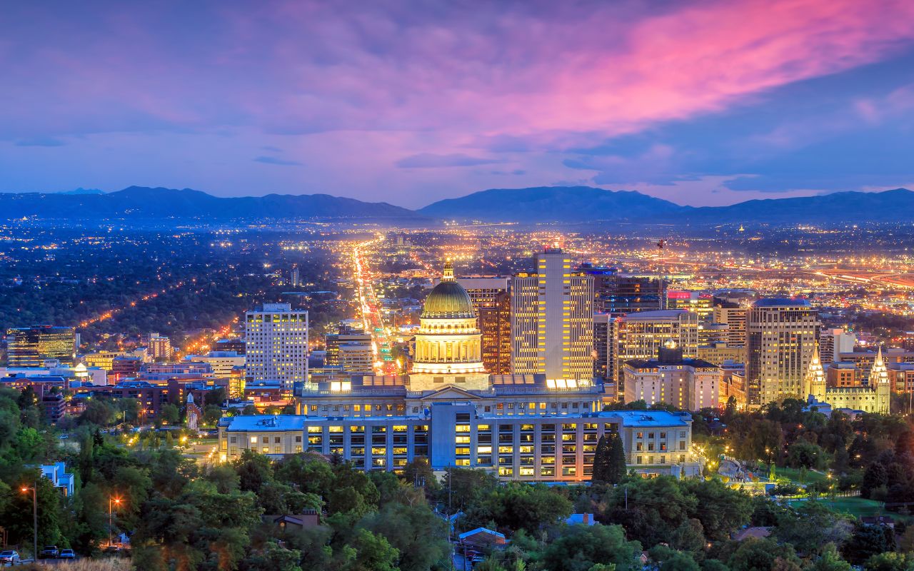 Salt Lake city skyline at night